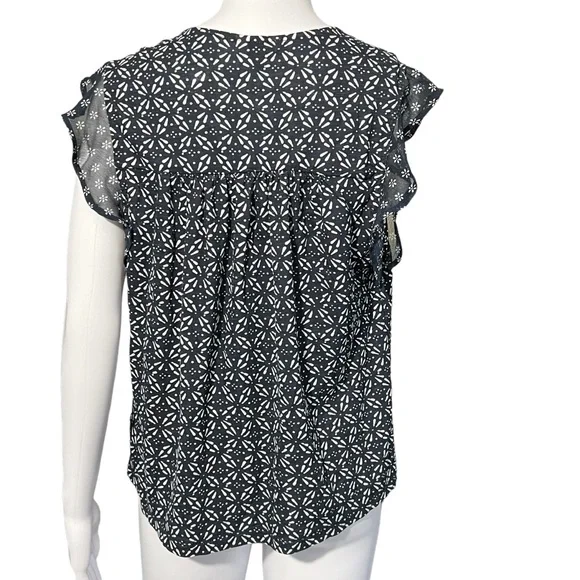 Lucky Brand - Womens Navy Blue Sheer Ruffle Sleeve Top Sz. MD - Picture 6 of 11